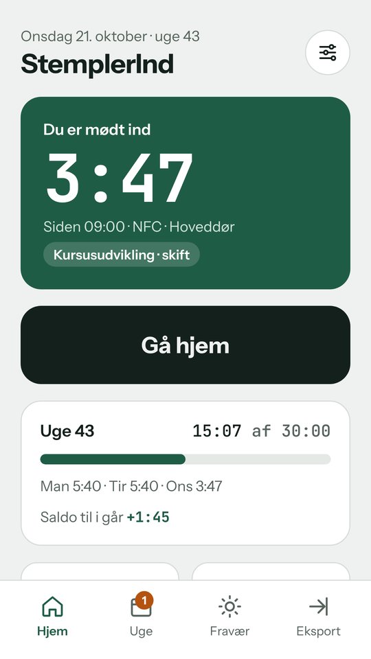 Forsiden i appen med en løbende tæller
